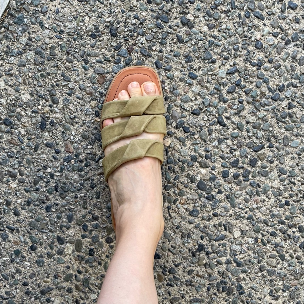 1. State Olive Green Sandals with Ruched Straps
